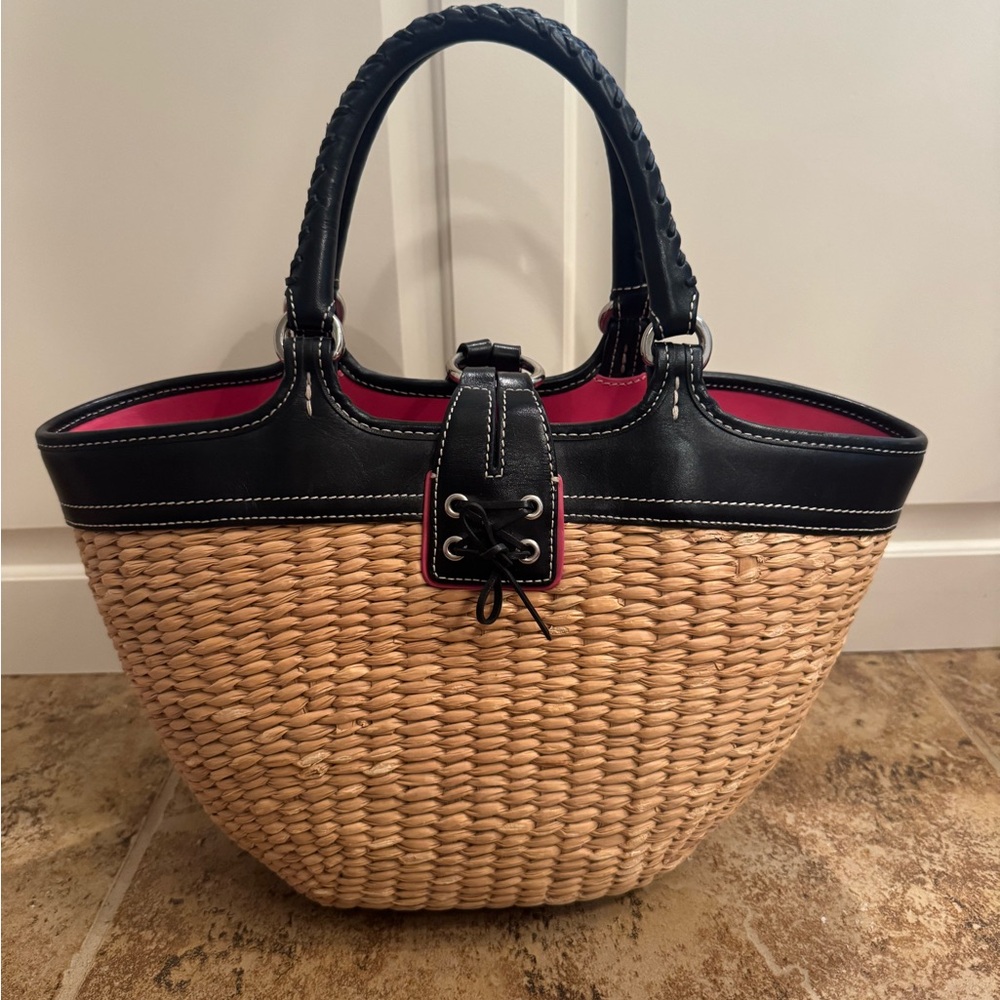 Coach Vintage Wicker Basket Purse with Black Leather Accents - Picture 2 of 9